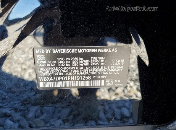 WBX47DP01PN191258 2023 BMW X3 Black VIN կոդի պիտակի տեսք