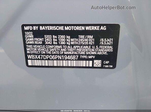 WBX47DP06PN194687 2023 BMW X3 Gray Vista del compartimento del motor