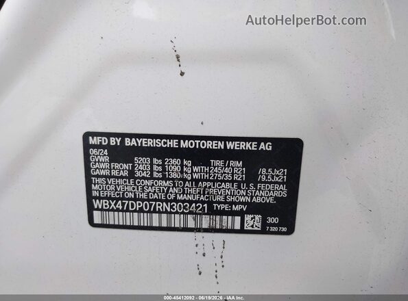 WBX47DP07RN303421 2024 BMW X3 White Vista del compartimento del motor