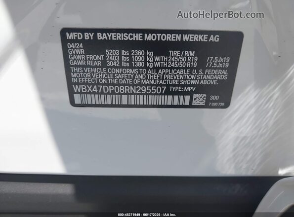 WBX47DP08RN295507 2024 BMW X3 White Շարժիչի բաժամունքի տեսք