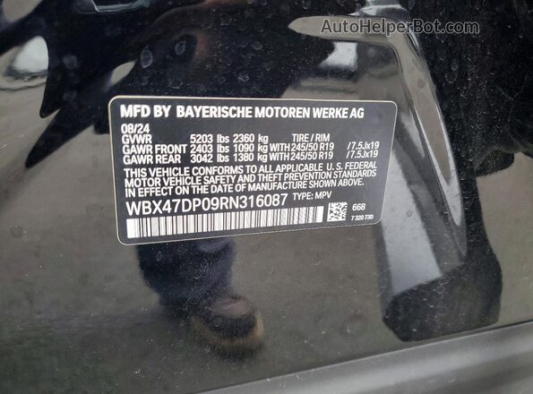 WBX47DP09RN316087 2024 BMW X3 Black Vista de la etiqueta del VIN