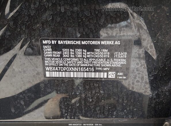 WBX47DP0XNN165416 2022 BMW X3 Black Widok komory silnika
