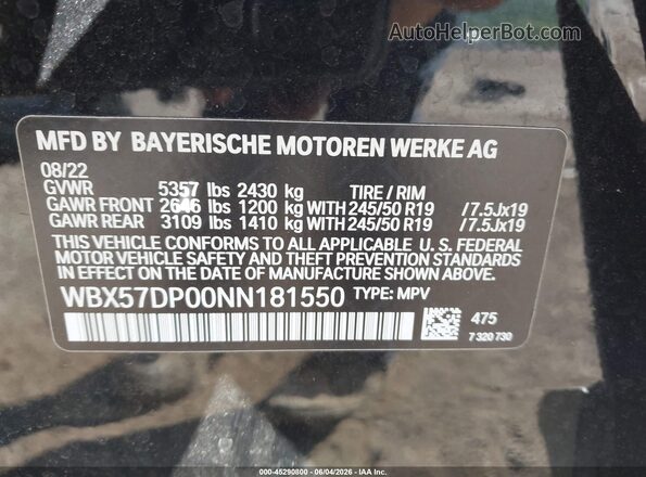 WBX57DP00NN181550 2022 BMW X3 Black Շարժիչի բաժամունքի տեսք