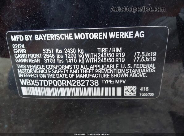 WBX57DP00RN282738 2024 BMW X3 Black Vista del compartimento del motor