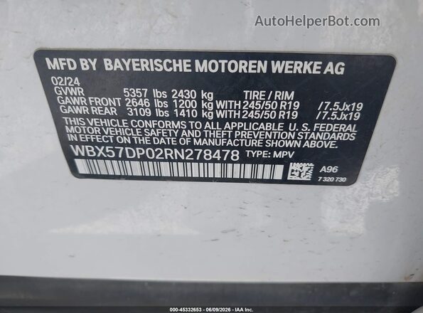 WBX57DP02RN278478 2024 BMW X3 Белый Вид подкапотного пространства