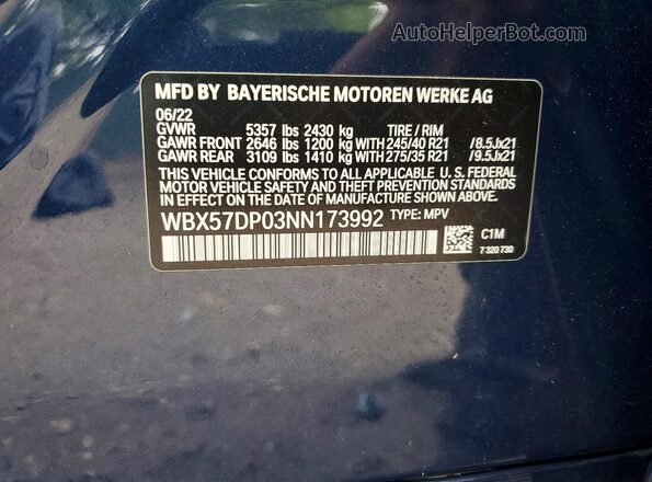 WBX57DP03NN173992 2022 BMW X3 Blue Շարժիչի բաժամունքի տեսք