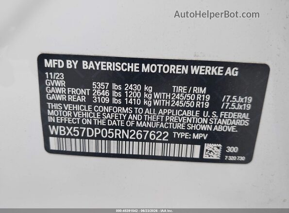 WBX57DP05RN267622 2024 BMW X3 White Вид підкапотного простору