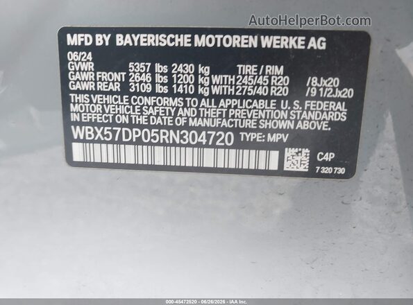 WBX57DP05RN304720 2024 BMW X3 Gray Вид підкапотного простору