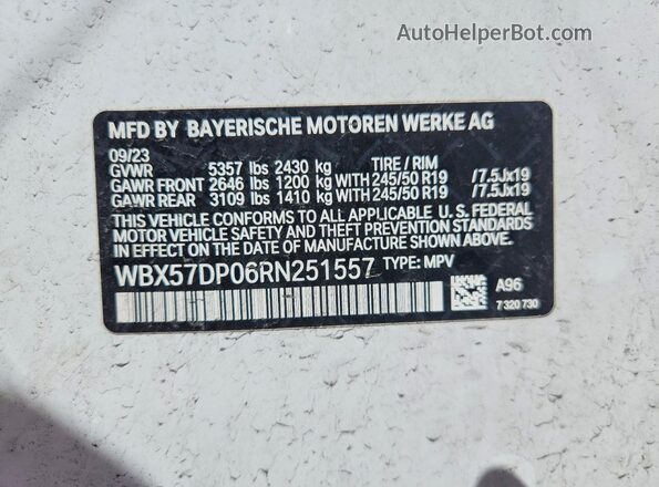 WBX57DP06RN251557 2024 BMW X3 White სალონის 360-გრადუსიანი ხედი