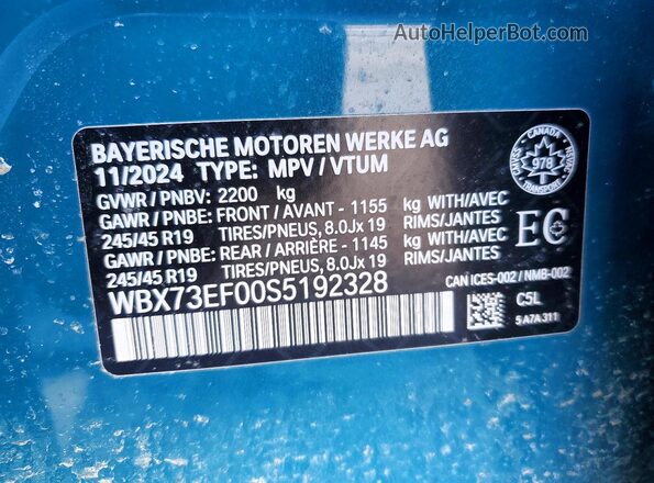 WBX73EF00S5192328 2025 BMW X1 Teal Widok komory silnika