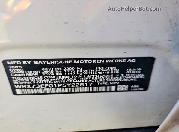 WBX73EF01P5Y22817 2023 BMW X1 White Вид наклейки з VIN-кодом