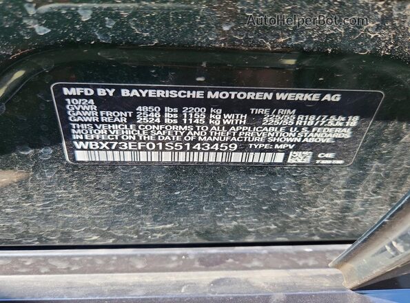 WBX73EF01S5143459 2025 BMW X1 Green Widok naklejki z numerem VIN