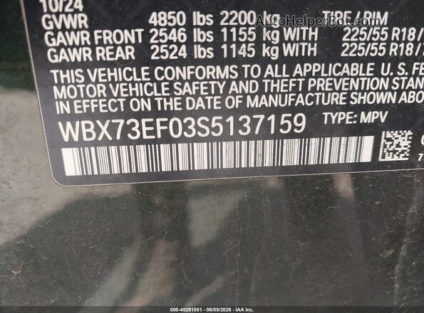 WBX73EF03S5137159 2025 BMW X1 Green Engine compartment view