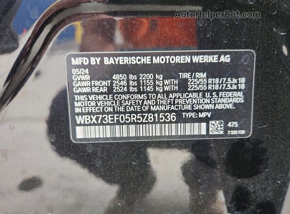 WBX73EF05R5Z81536 2024 BMW X1 Black Vista de la etiqueta del VIN