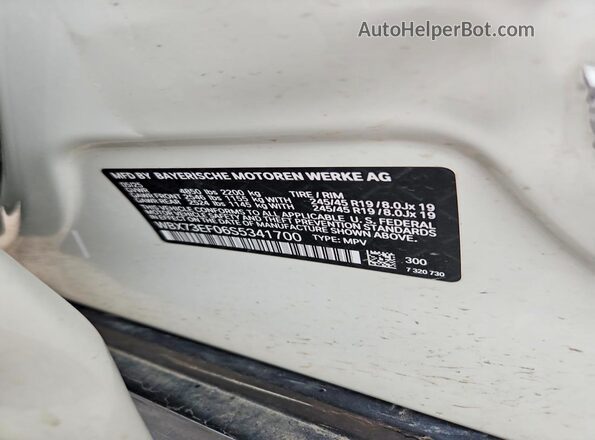WBX73EF06S5341700 2025 BMW X1 White VIN կոդի պիտակի տեսք