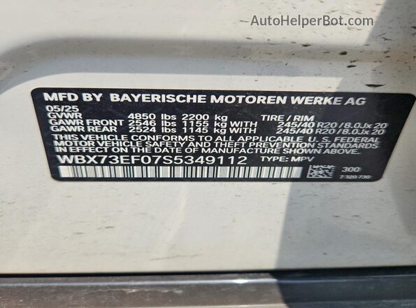 WBX73EF07S5349112 2025 BMW X1 White 
