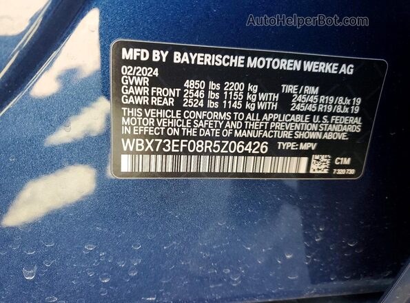 WBX73EF08R5Z06426 2024 BMW X1 Blue VIN sticker view