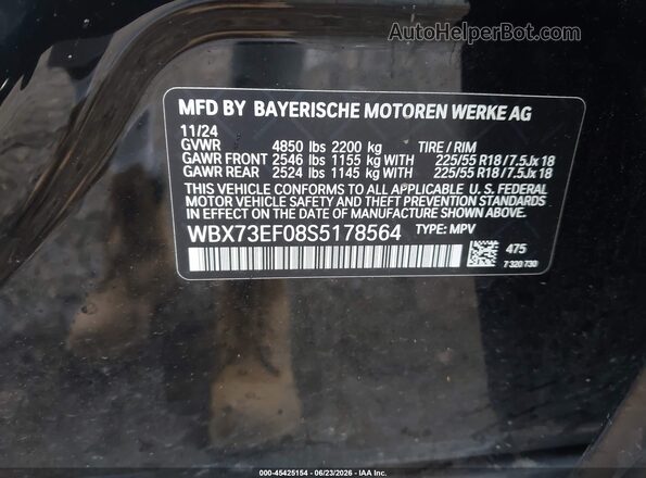 WBX73EF08S5178564 2025 BMW X1 Black Widok komory silnika