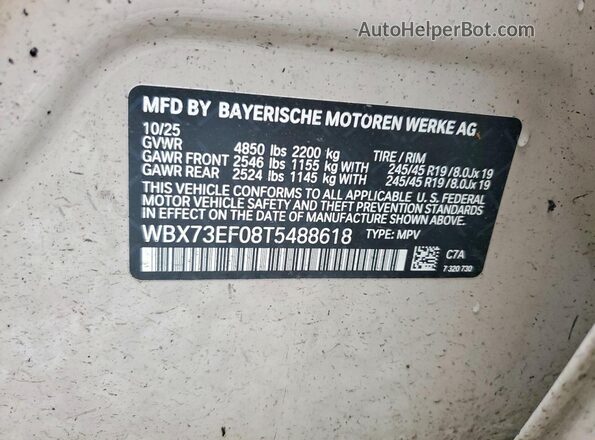 WBX73EF08T5488618 2026 BMW X1 Gray Vista de la etiqueta del VIN