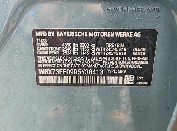 WBX73EF09R5Y38413 2024 BMW X1 Green Вид наклейки з VIN-кодом