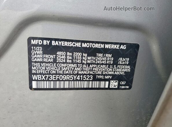 WBX73EF09R5Y41523 2024 BMW X1 Silver Widok naklejki z numerem VIN