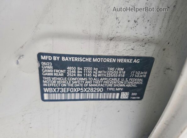 WBX73EF0XP5X28290 2023 BMW X1 White Widok naklejki z numerem VIN