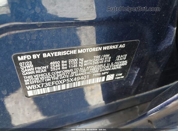 WBX73EF0XP5X49401 2023 BMW X1 Blue ძრავის განყოფილების ხედი