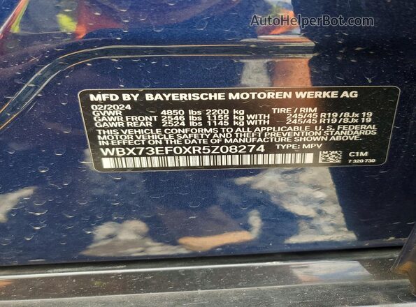 WBX73EF0XR5Z08274 2024 BMW X1 Blue Engine compartment view