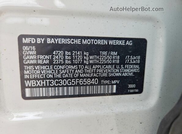 WBXHT3C30G5F65840 2016 BMW X1 White Vista interior de 360 grados