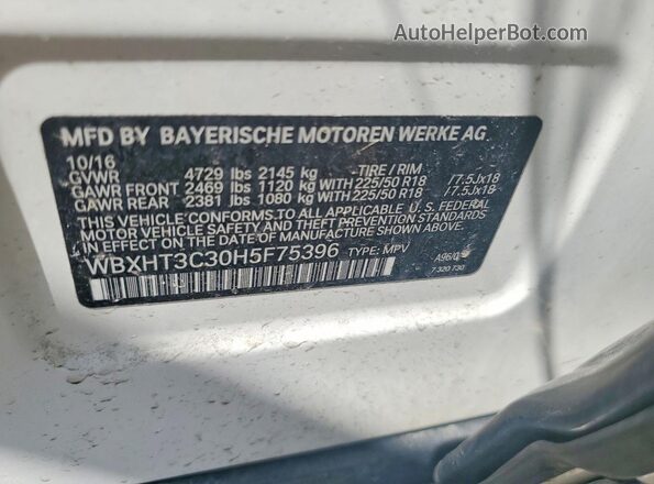WBXHT3C30H5F75396 2017 BMW X1 White ძრავის განყოფილების ხედი