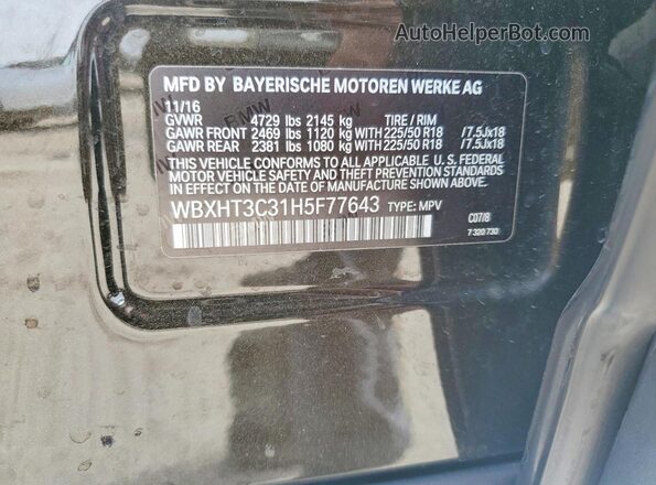 WBXHT3C31H5F77643 2017 BMW X1 Black Widok naklejki z numerem VIN