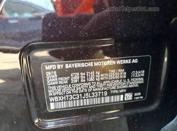 WBXHT3C31J5L33719 2018 BMW X1 Brown Вид наклейки з VIN-кодом