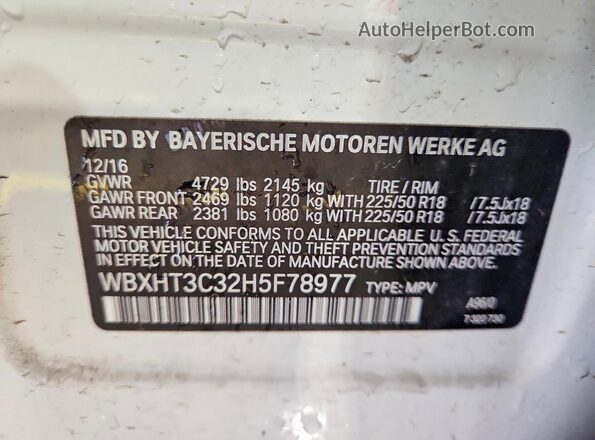 WBXHT3C32H5F78977 2017 BMW X1 White VIN sticker view