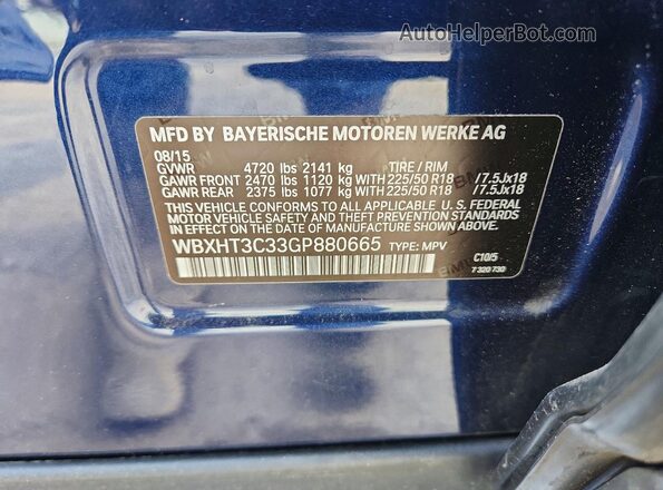 WBXHT3C33GP880665 2016 BMW X1 Blue 360 interior view