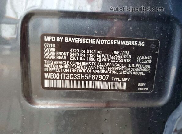 WBXHT3C33H5F67907 2017 BMW X1 Gray 