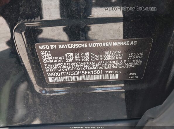 WBXHT3C33H5F81581 2017 BMW X1 Black Widok komory silnika
