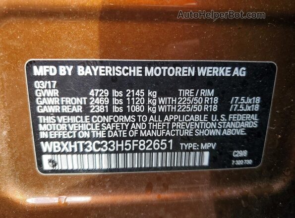 WBXHT3C33H5F82651 2017 BMW X1 Brown 