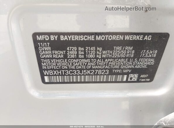 WBXHT3C33J5K27823 2018 BMW X1 Silver Շարժիչի բաժամունքի տեսք