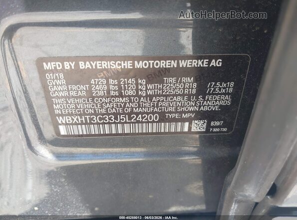 WBXHT3C33J5L24200 2018 BMW X1 Gray Շարժիչի բաժամունքի տեսք