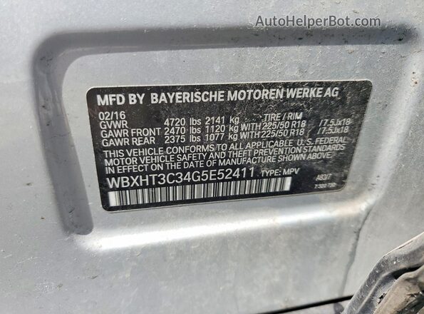WBXHT3C34G5E52411 2016 BMW X1 Silver VIN sticker view