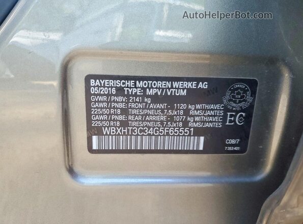 WBXHT3C34G5F65551 2016 BMW X1 Gray 
