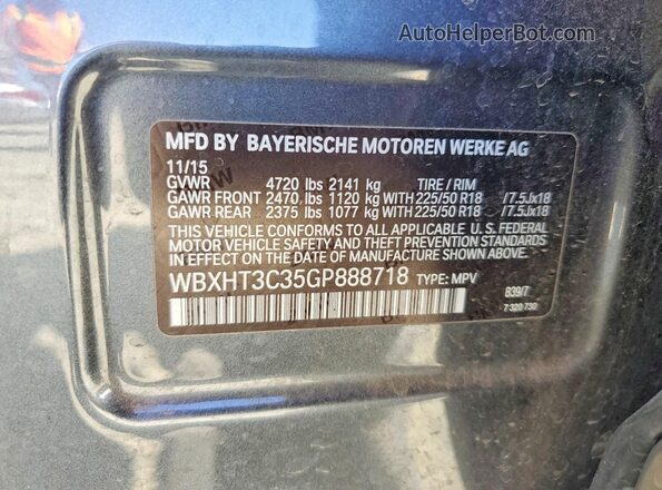 WBXHT3C35GP888718 2016 BMW X1 Charcoal 