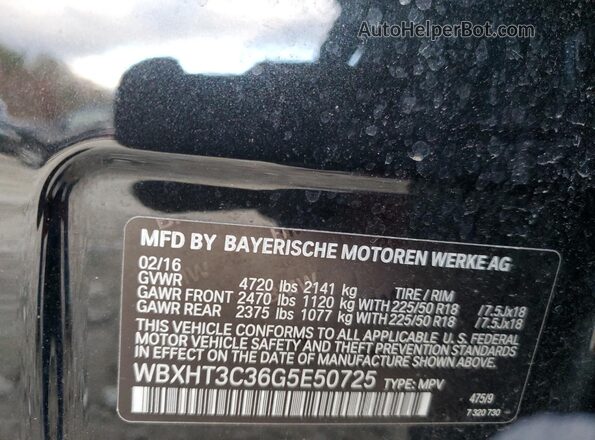 WBXHT3C36G5E50725 2016 BMW X1 Black Вид наклейки з VIN-кодом