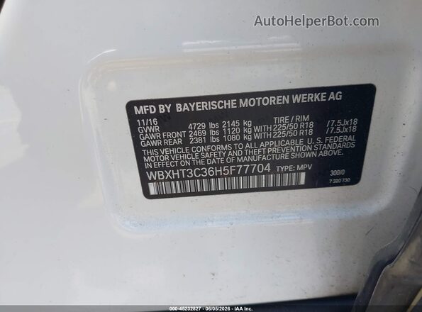 WBXHT3C36H5F77704 2017 BMW X1 White ძრავის განყოფილების ხედი