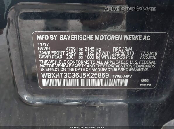 WBXHT3C36J5K25869 2018 BMW X1 Black Вид підкапотного простору