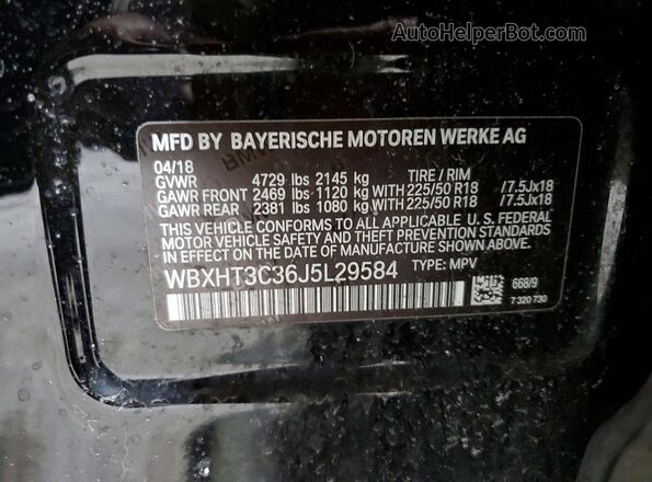 WBXHT3C36J5L29584 2018 BMW X1 Black 