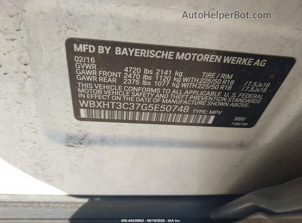 WBXHT3C37G5E50748 2016 BMW X1 White 
