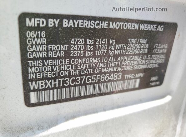 WBXHT3C37G5F66483 2016 BMW X1 White 