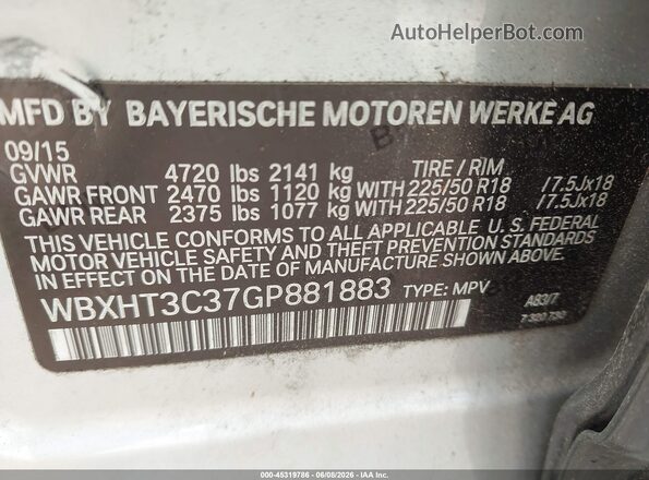 WBXHT3C37GP881883 2016 BMW X1 Silver Շարժիչի բաժամունքի տեսք