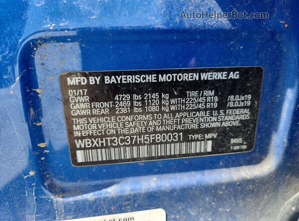 WBXHT3C37H5F80031 2017 BMW X1 Blue VIN sticker view